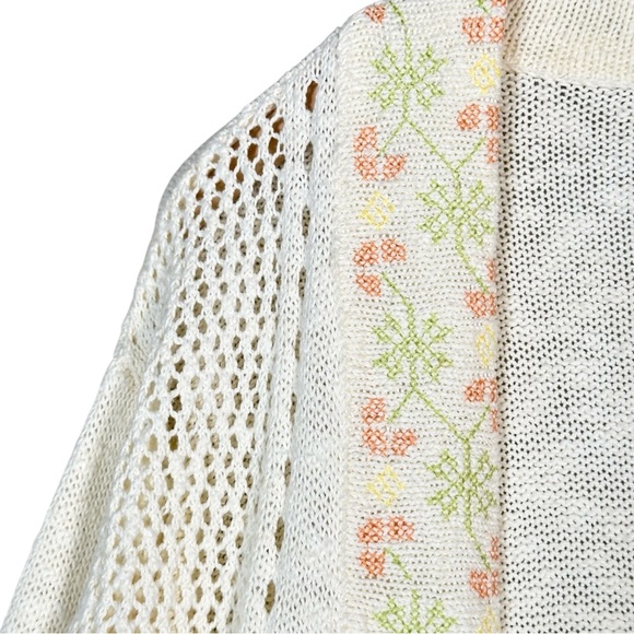 SUNDANCE Embroidered Lattice Lace Open Front Cotton/Linen Blend Duster Cardigan - Picture 4 of 10
